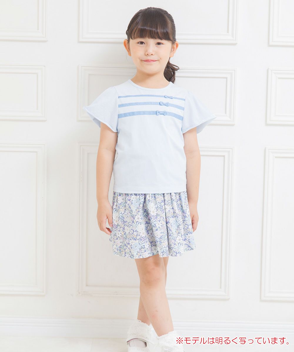 子供服 女の子 日本製綿100％花柄リボン付きスカート パープル(91) モデル画像全身
