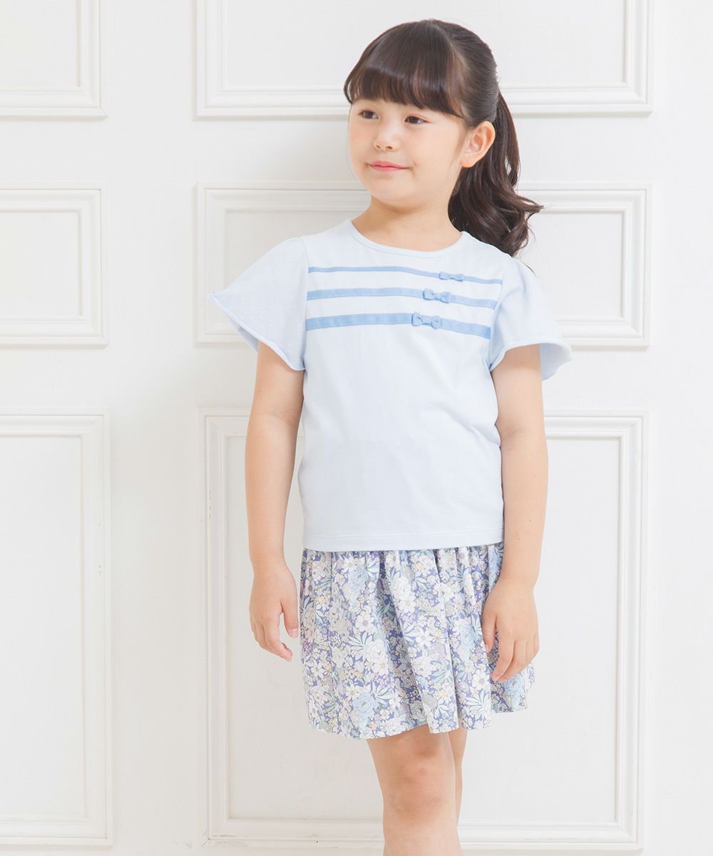 子供服 女の子 日本製綿100％花柄リボン付きスカート パープル(91) モデル画像2