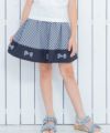 子供服 女の子 ギンガムチェック柄リボン付きギャザースカート ブラック(00) モデル画像アップ