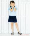 子供服 女の子 ストレッチツイル素材フリルつきショートパンツ ネイビー(06) モデル画像全身
