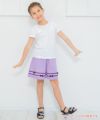 子供服 女の子 ギンガムチェック柄リボン付きキュロットパンツ パープル(91) モデル画像全身
