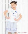 子供服 女の子 サッカー素材ストライプ柄音符＆お花プリントスカート ブルー(61) モデル画像2