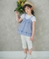 子供服 女の子 ストレッチツイル素材裾リボン６分丈パンツ オフホワイト(11) モデル画像全身