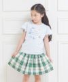 子供服 女の子 チェック柄リボン＆裏地付きギャザースカート グリーン(08) モデル画像1