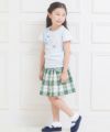 子供服 女の子 チェック柄リボン＆裏地付きギャザースカート グリーン(08) モデル画像3