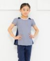 子供服 女の子 綿100％ボーダー柄リボン付きTシャツ ネイビー(06) モデル画像3