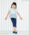 子供服 女の子 綿100％花柄切り替えリボン付きTシャツ ブルー(61) モデル画像全身