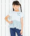 子供服 女の子 綿100％花柄切り替えリボン付きTシャツ ブルー(61) モデル画像1
