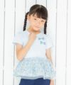 子供服 女の子 綿100％花柄切り替えリボン付きTシャツ ブルー(61) モデル画像3