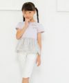 子供服 女の子 綿100％花柄切り替えリボン付きTシャツ パープル(91) モデル画像3
