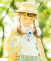 子供服 女の子 お花モチーフ＆ティーカップ刺繍フリル袖Tシャツ