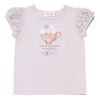 子供服 女の子 お花モチーフ＆ティーカップ刺繍フリル袖Tシャツ パープル(91) 正面