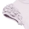 子供服 女の子 お花モチーフ＆ティーカップ刺繍フリル袖Tシャツ パープル(91) デザインポイント2