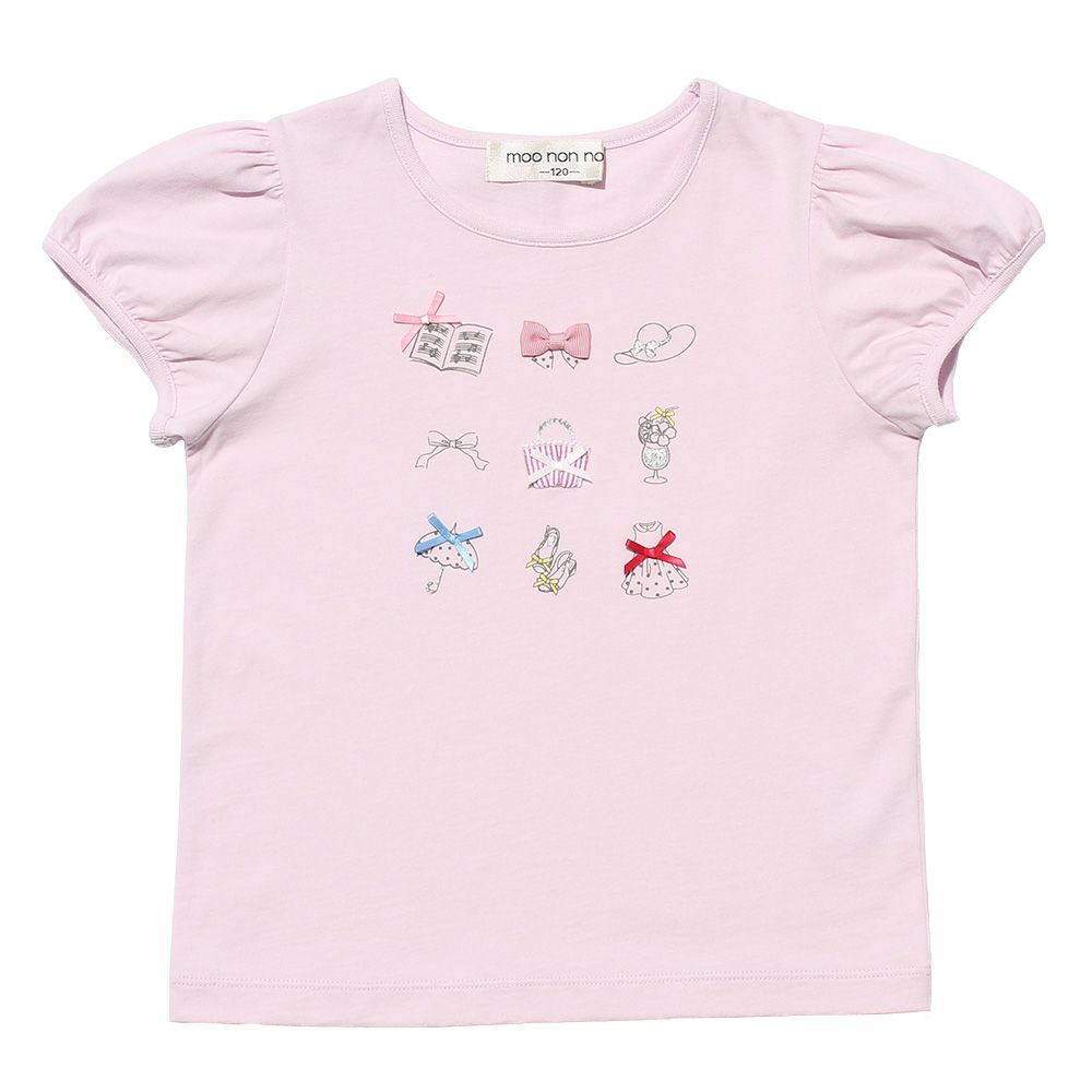 子供服 女の子 綿100％アクセサリー小物プリントTシャツ ピンク(02) 正面