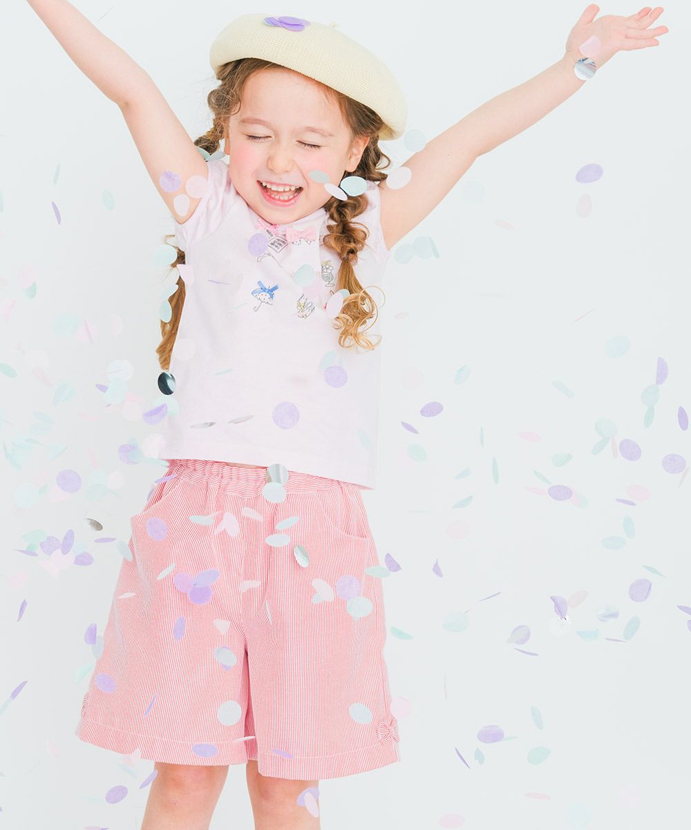 子供服 女の子 綿100％アクセサリー小物プリントTシャツ ピンク(02) モデル画像3