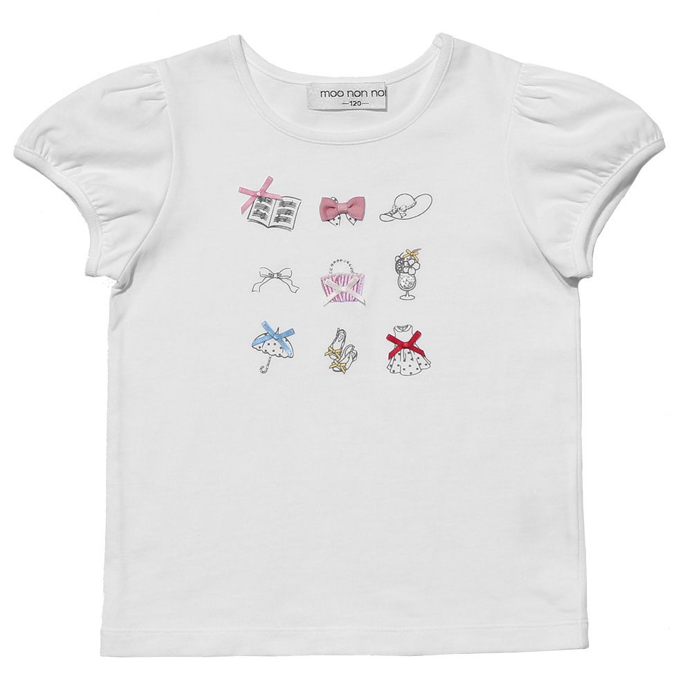 子供服 女の子 綿100％アクセサリー小物プリントTシャツ オフホワイト(11) 正面