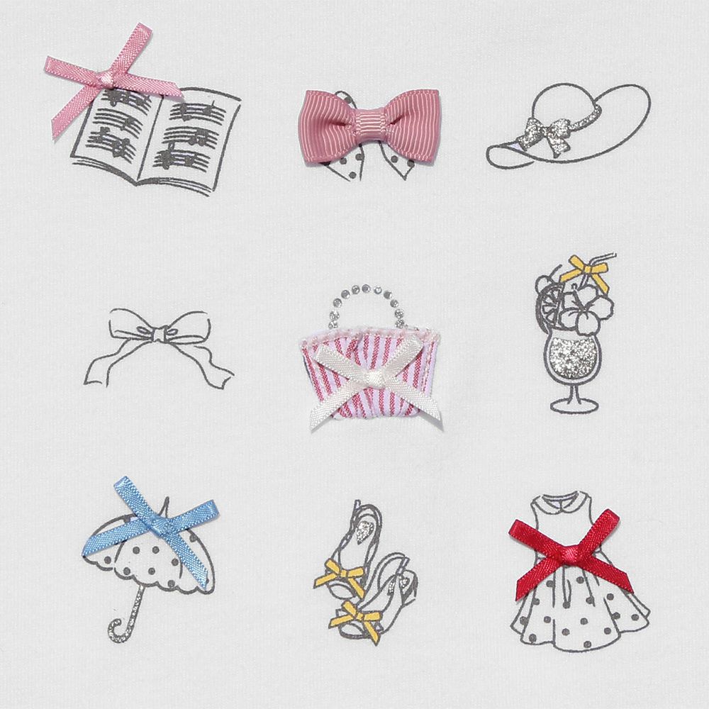 子供服 女の子 綿100％アクセサリー小物プリントTシャツ オフホワイト(11) デザインポイント1