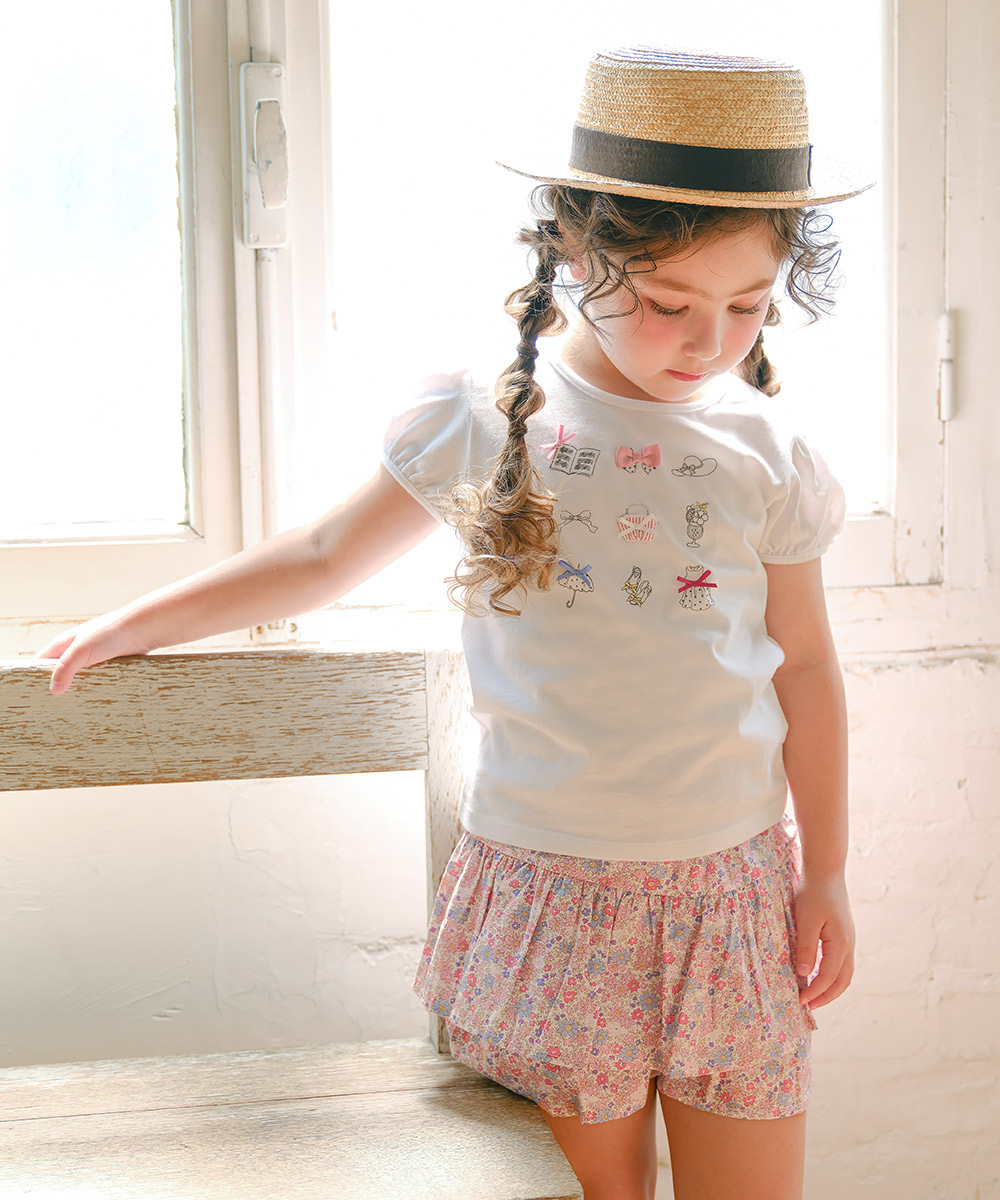子供服 女の子 綿100％アクセサリー小物プリントTシャツ オフホワイト(11) モデル画像1