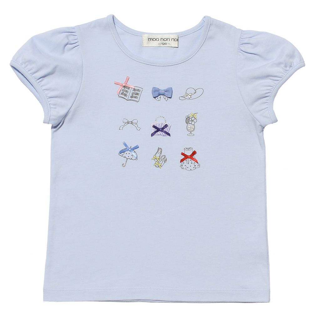 子供服 女の子 綿100％アクセサリー小物プリントTシャツ ブルー(61) 正面