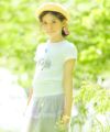 子供服 女の子 綿100％女の子＆風船プリントTシャツ オフホワイト(11) モデル画像全身