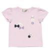 ベビー服 女の子 ベビーサイズ綿100％音符モチーフ＆リボン付きTシャツ ピンク(02) 正面