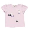 ベビー服 女の子 ベビーサイズ綿100％音符モチーフ＆リボン付きTシャツ ピンク(02) 正面