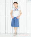 子供服 女の子 綿100％リボン付きフレアースリーブTシャツ オフホワイト(11) モデル画像全身