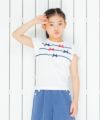 子供服 女の子 綿100％リボン付きフレアースリーブTシャツ オフホワイト(11) モデル画像1