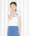 子供服 女の子 綿100％リボン付きフレアースリーブTシャツ オフホワイト(11) モデル画像3
