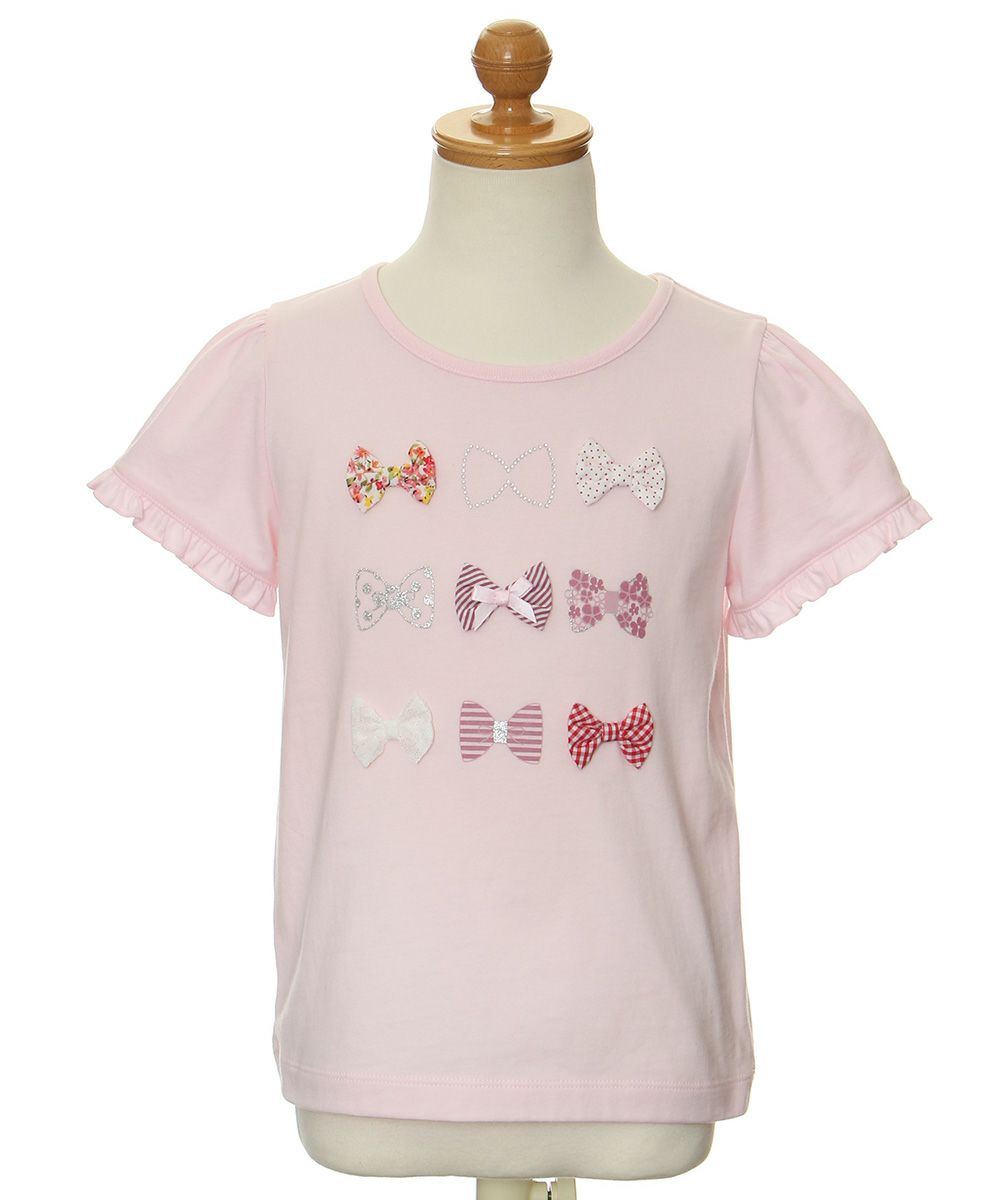 子供服 女の子 綿100％リボンモチーフフリル袖Tシャツ ピンク(02) トルソー正面