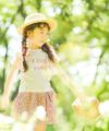 子供服 女の子 綿100％リボンモチーフフリル袖Tシャツ ピンク(02) モデル画像全身