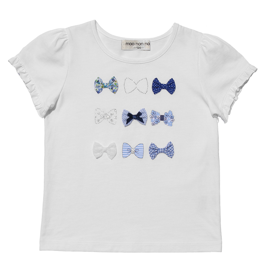 子供服 女の子 綿100％リボンモチーフフリル袖Tシャツ オフホワイト(11) 正面