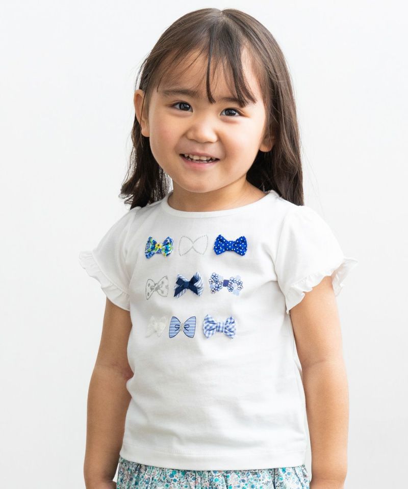 ベビー服 女の子 ベビーサイズ綿100％リボンモチーフフリル袖Tシャツ