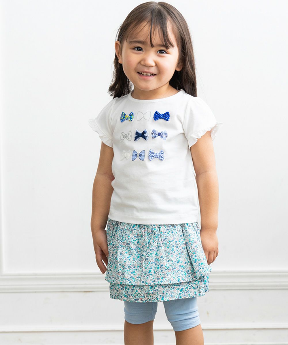 ベビー服 女の子 ベビーサイズ綿100％リボンモチーフフリル袖Tシャツ オフホワイト(11) モデル画像