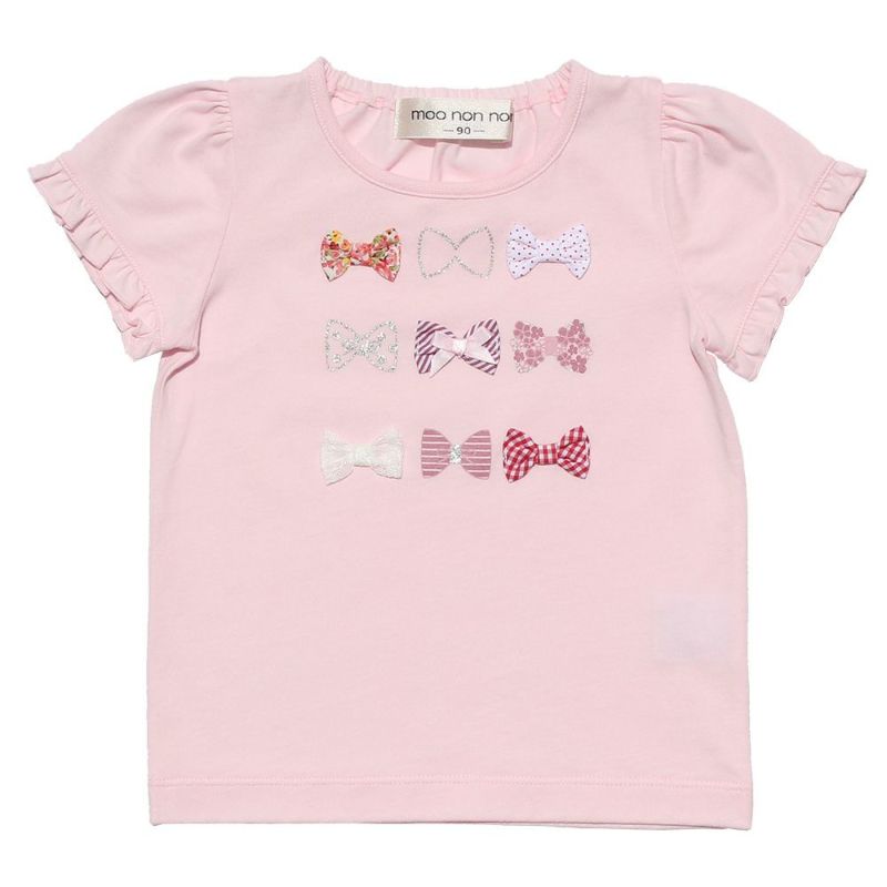 ベビーサイズ綿100％リボンモチーフフリル袖Tシャツ