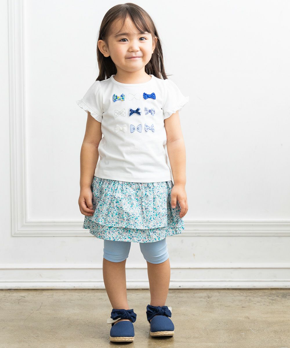 ベビー服 女の子 ベビーサイズ綿100％リボンモチーフフリル袖Tシャツ オフホワイト(11) モデル画像
