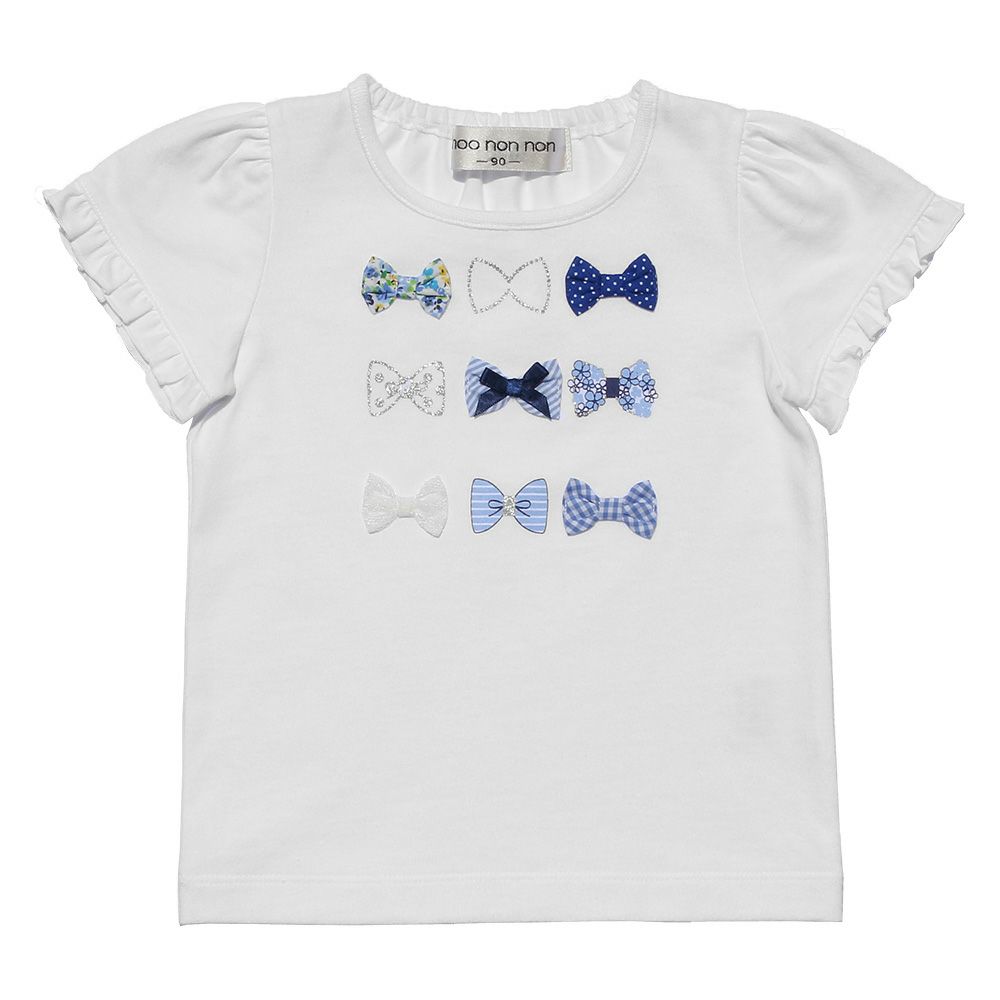 ベビー服 女の子 ベビーサイズ綿100％リボンモチーフフリル袖Tシャツ オフホワイト(11) 正面