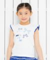 子供服 女の子 綿100％リボンプリントドット柄フリルつきTシャツ ブルー(61) モデル画像アップ
