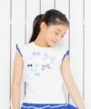 子供服 女の子 綿100％リボンプリントドット柄フリルつきTシャツ ブルー(61) モデル画像2