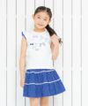 子供服 女の子 綿100％リボンプリントドット柄フリルつきTシャツ ブルー(61) モデル画像3