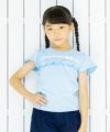 子供服 女の子 綿100％水玉ドット柄フリル＆リボンつきTシャツ ブルー(61) モデル画像アップ