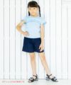 子供服 女の子 綿100％水玉ドット柄フリル＆リボンつきTシャツ ブルー(61) モデル画像全身