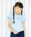 子供服 女の子 綿100％水玉ドット柄フリル＆リボンつきTシャツ ブルー(61) モデル画像1