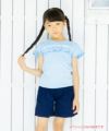 子供服 女の子 綿100％水玉ドット柄フリル＆リボンつきTシャツ ブルー(61) モデル画像2