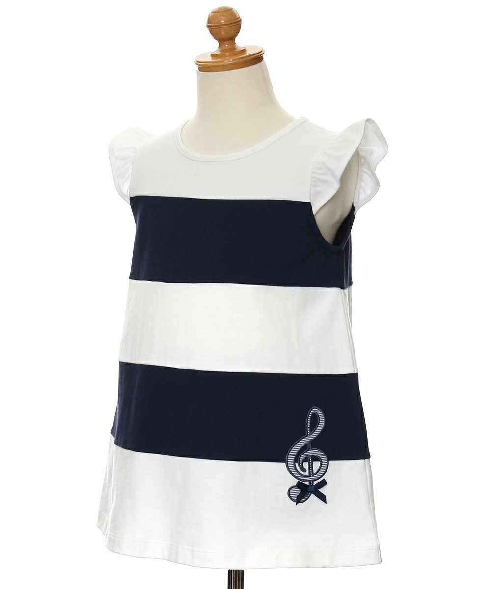 子供服 女の子 綿100％ボーダー切替音符モチーフTシャツ ネイビー(06) トルソー斜め