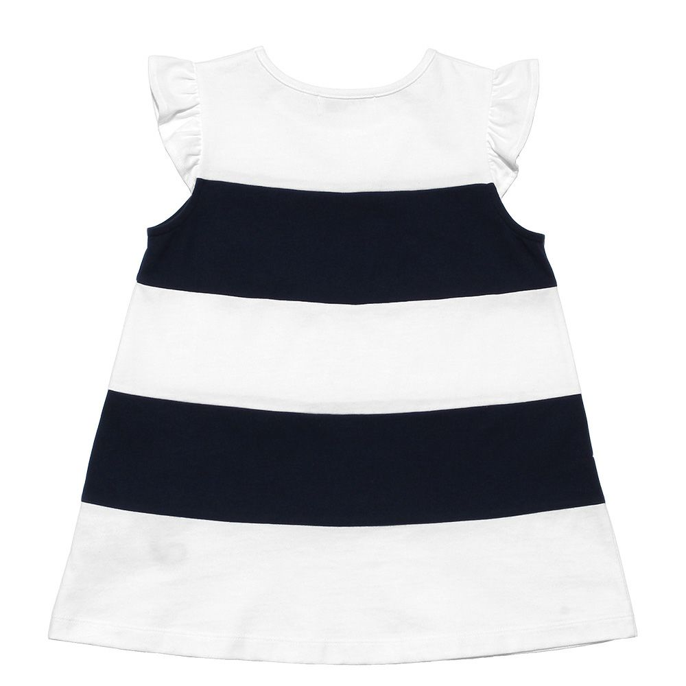 子供服 女の子 綿100％ボーダー切替音符モチーフTシャツ ネイビー(06) 背面