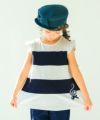 子供服 女の子 綿100％ボーダー切替音符モチーフTシャツ ネイビー(06) モデル画像アップ