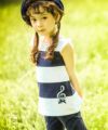 子供服 女の子 綿100％ボーダー切替音符モチーフTシャツ ネイビー(06) モデル画像アップ