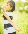 子供服 女の子 綿100％ボーダー切替音符モチーフTシャツ ネイビー(06) モデル画像1