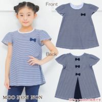 子供服 女の子 綿100％ボーダー柄バックリボンつきTシャツ